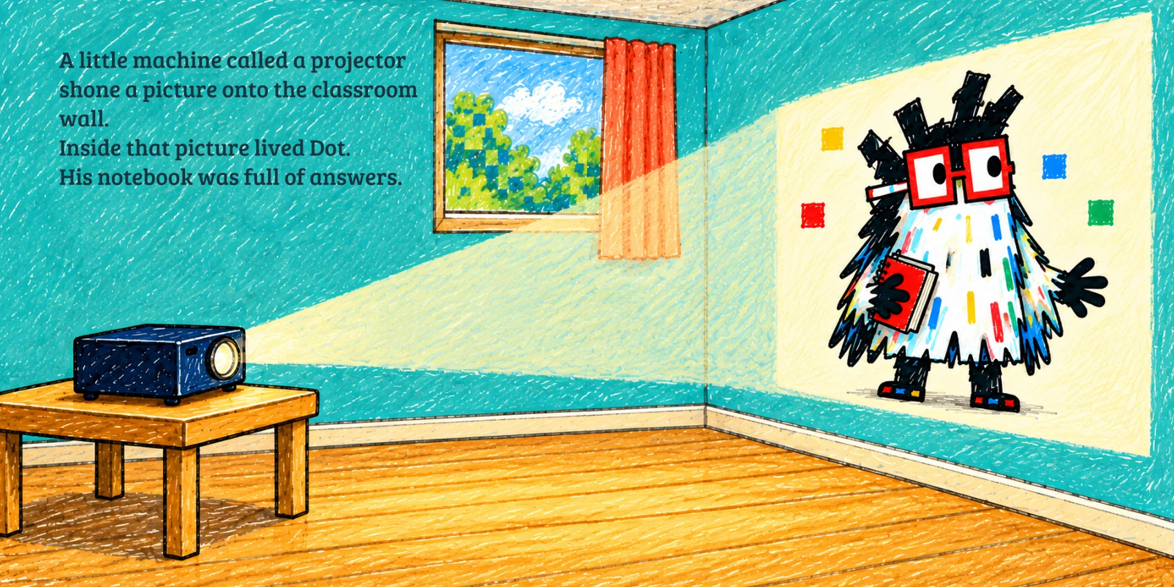Opening two-page spread from Dot and the Giant Shadow
